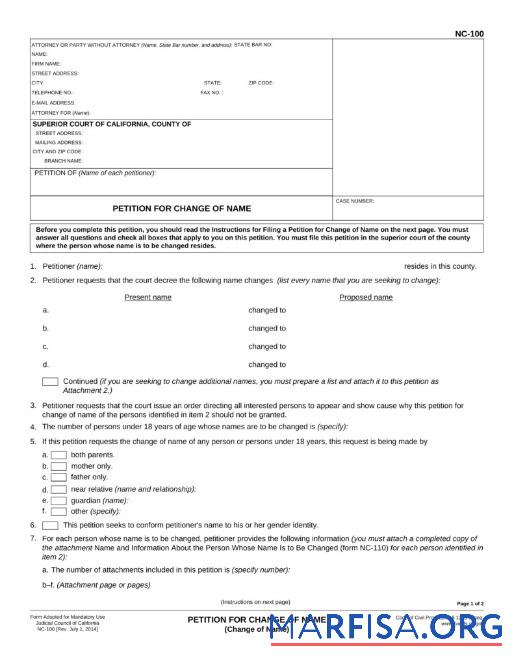Blank USA Judicial council of California name change certificate template